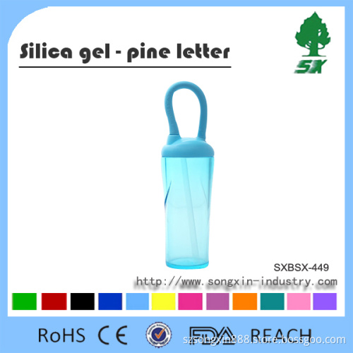 U Shape Handle Silicone Drinking Water Bottle With Straw